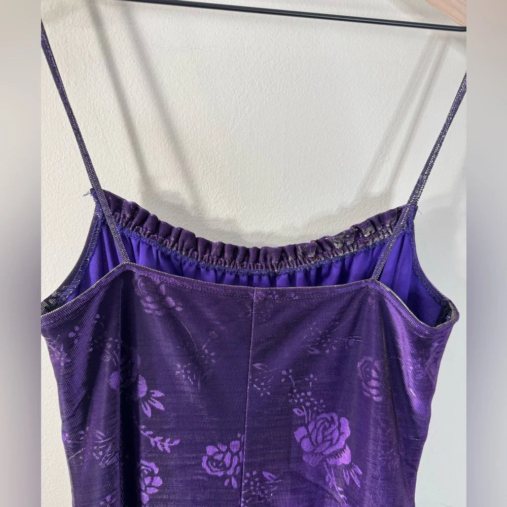Vintage Purple Holographic Mesh Floral Midi Dress Y2K Size Large - Picture 11 of 11